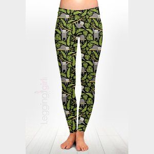 Hangin' Out Sloth - Wide Band Printed FeatherSoft Women's Leggings One Size (Fit